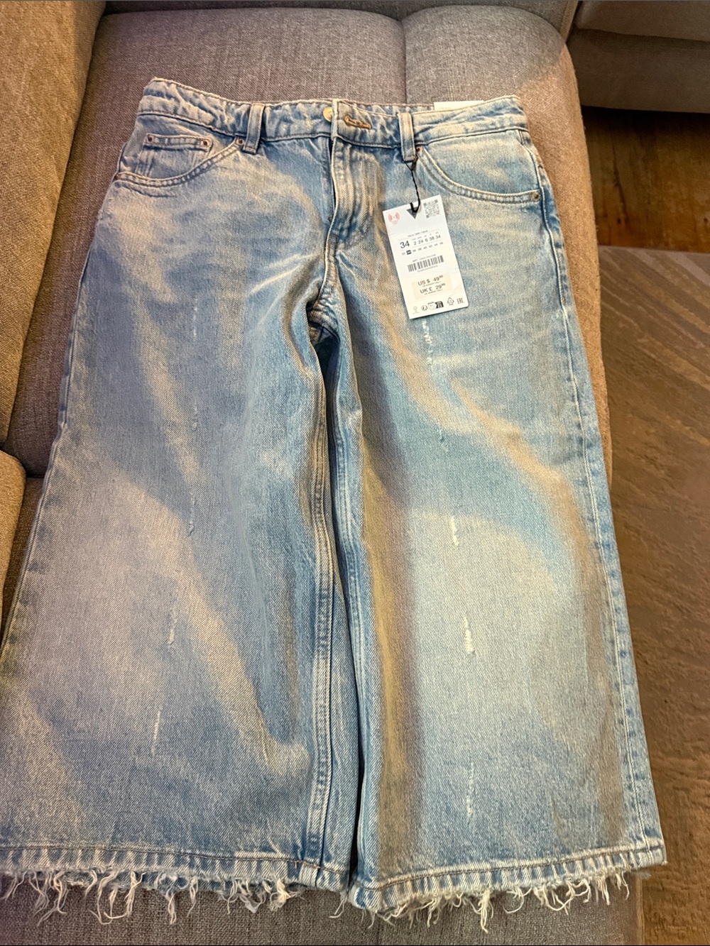 Zara Light Blue Bootcut Frayed-Hem Jeans for Women